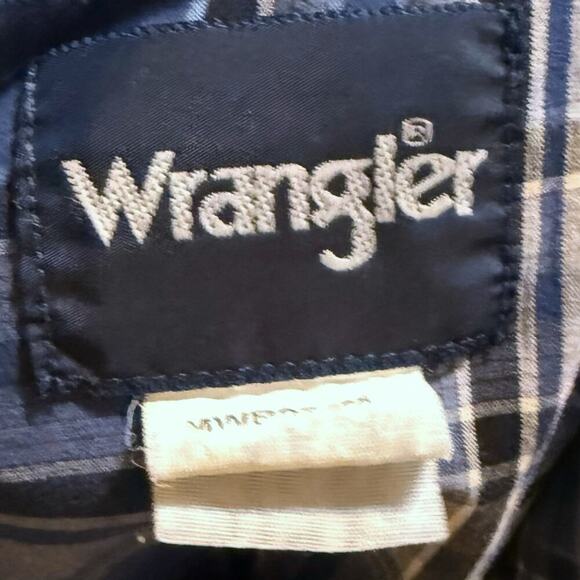 Vintage Wrangler Pearl Snap Button Shirt Blue White Plaid Western Cowboy 3XL - Picture 4 of 5